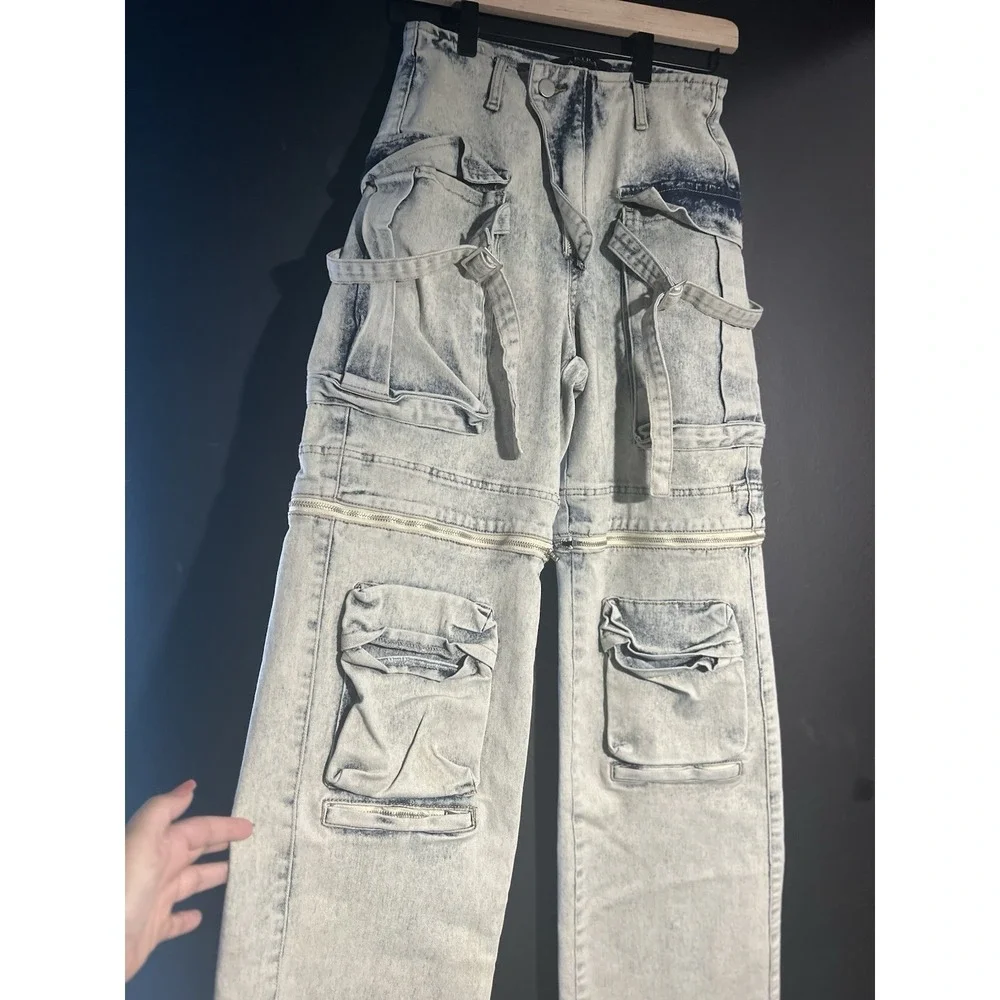 Akira Jeans Women‎ sz Small blue TOO COOL CARGO HIGH WAISTED punk grung